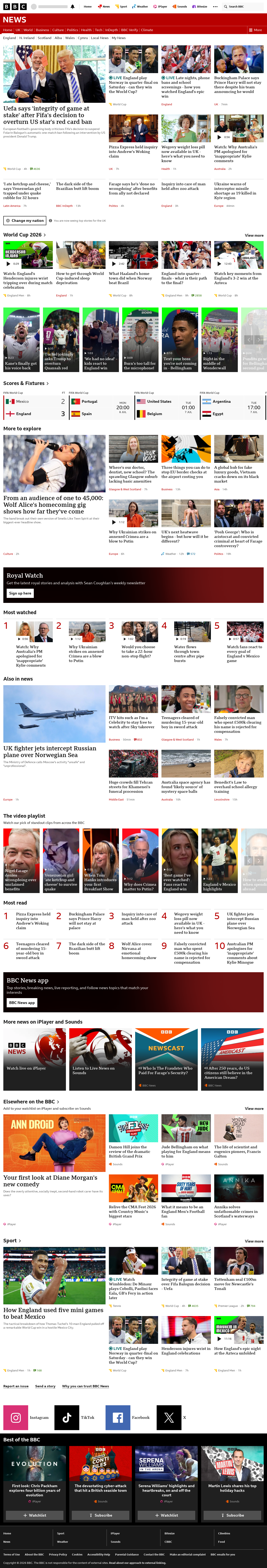 BBC News snapshot from Monday, 6 July 2026 at 14:00