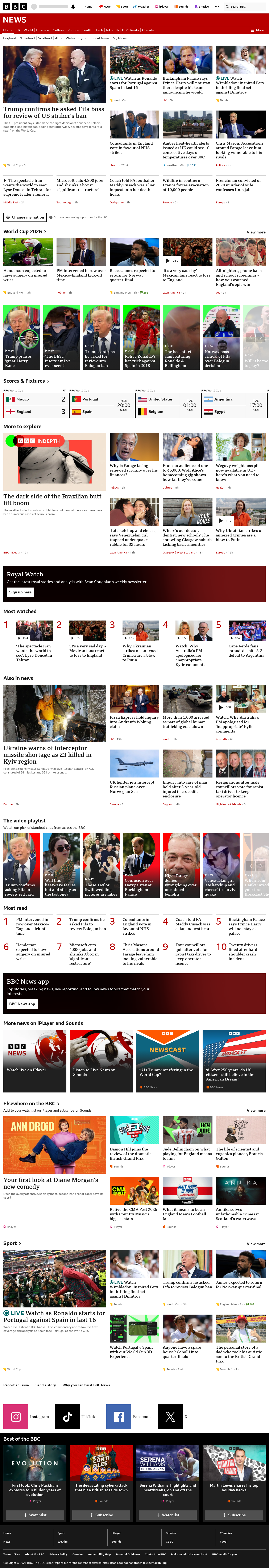 BBC News snapshot from Monday, 6 July 2026 at 20:00