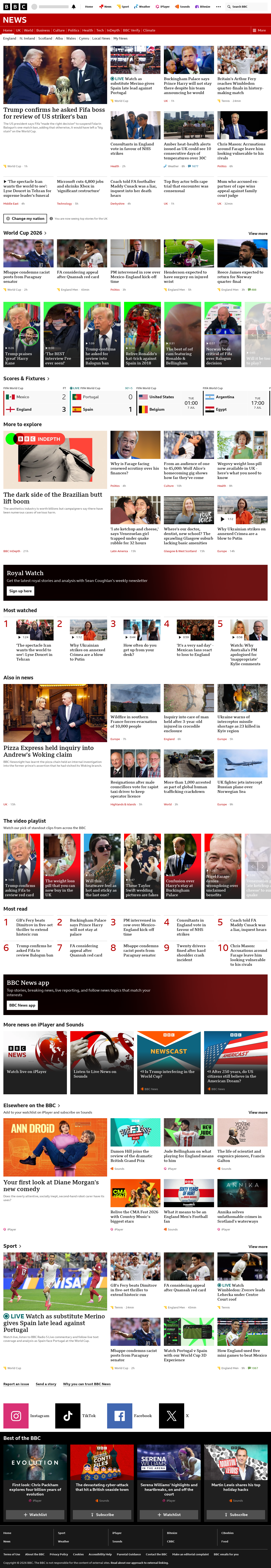 BBC News snapshot from Monday, 6 July 2026 at 22:00