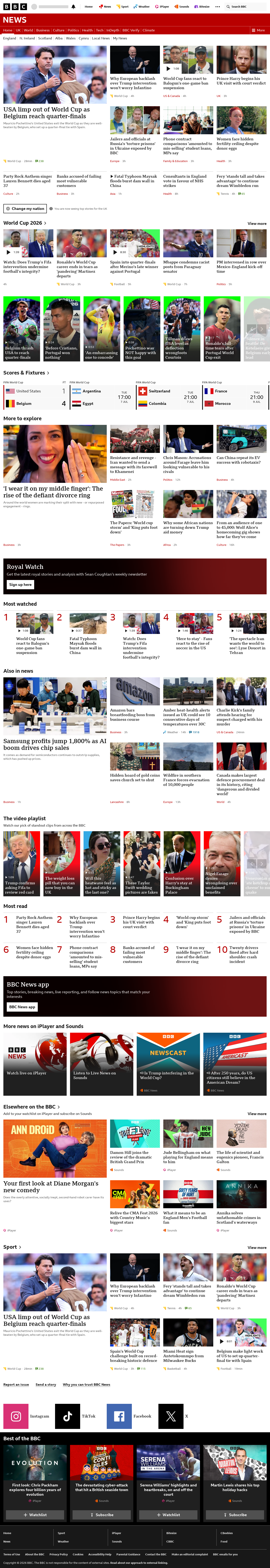 BBC News snapshot from Tuesday, 7 July 2026 at 04:00