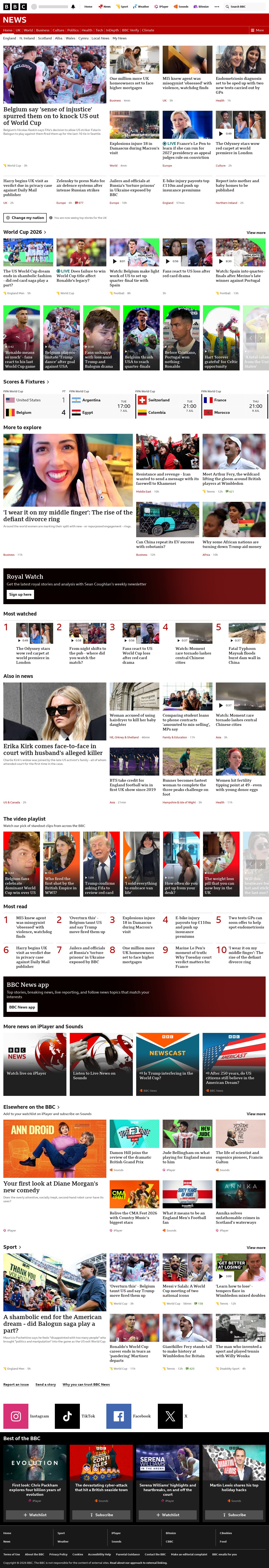 BBC News snapshot from Tuesday, 7 July 2026 at 12:00