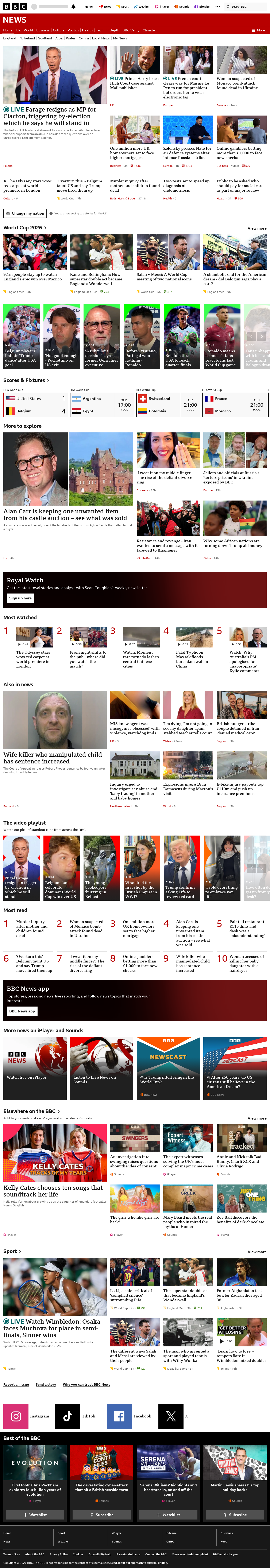 BBC News snapshot from Tuesday, 7 July 2026 at 16:00