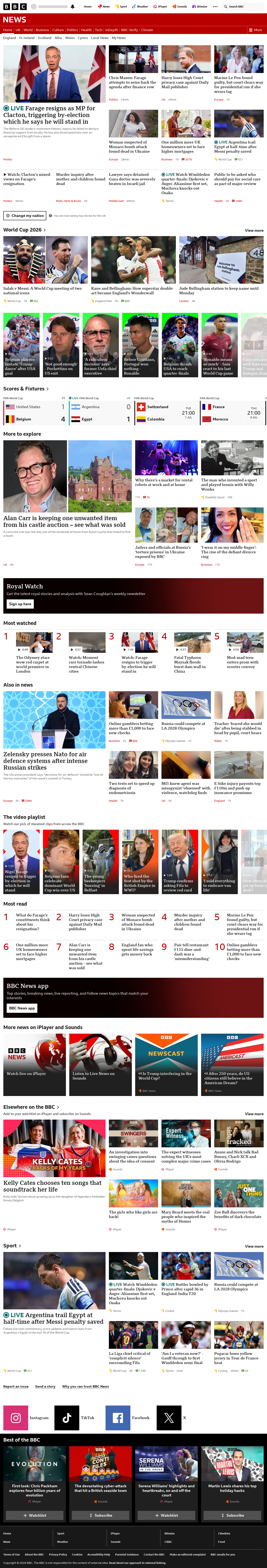 BBC News snapshot from Tuesday, 7 July 2026 at 18:00