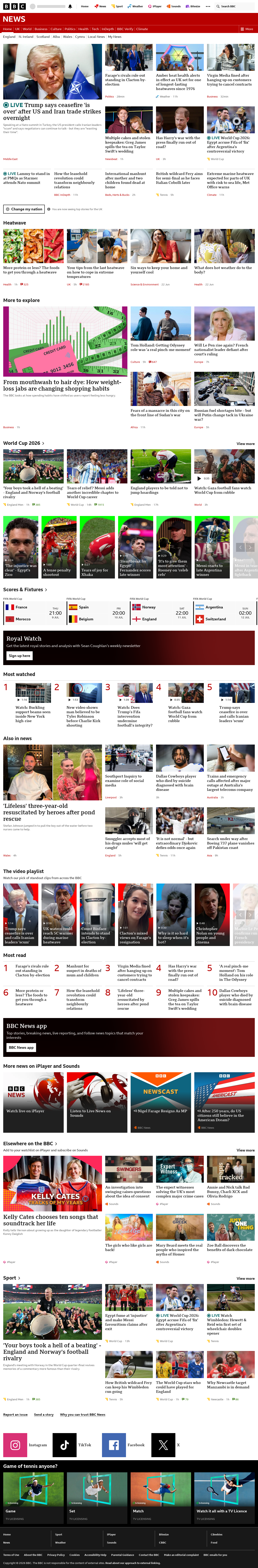 BBC News snapshot from Wednesday, 8 July 2026 at 12:00