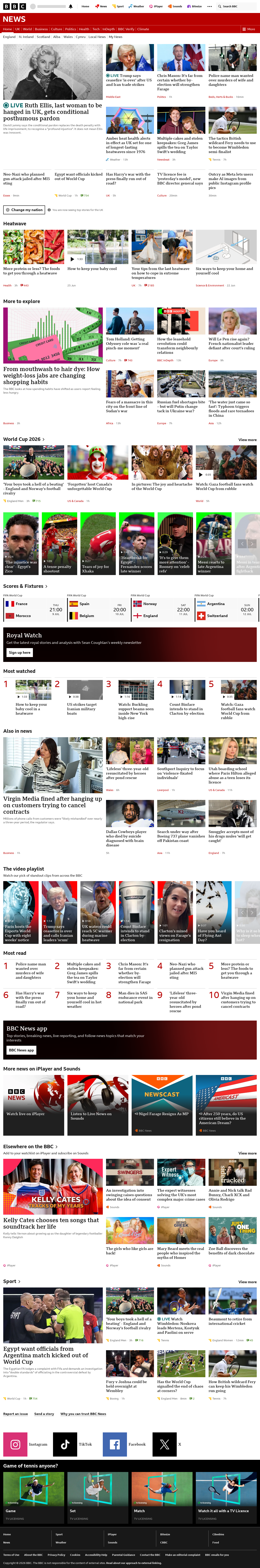 BBC News snapshot from Wednesday, 8 July 2026 at 14:00