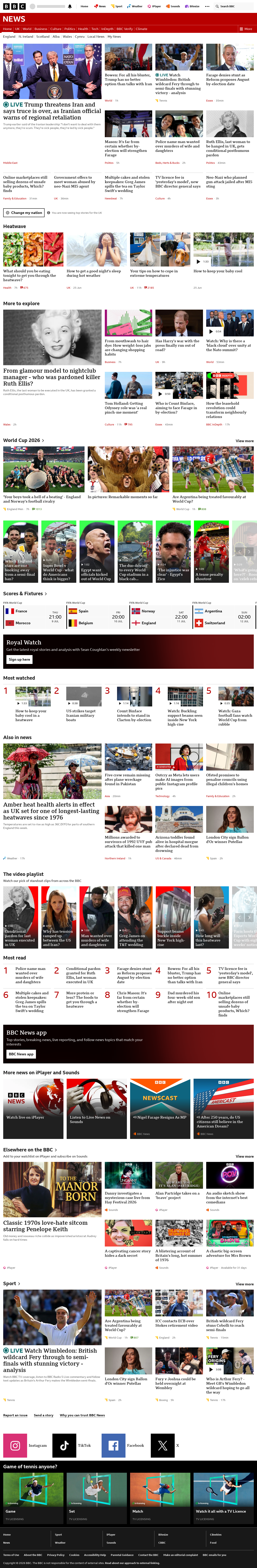 BBC News snapshot from Wednesday, 8 July 2026 at 18:00