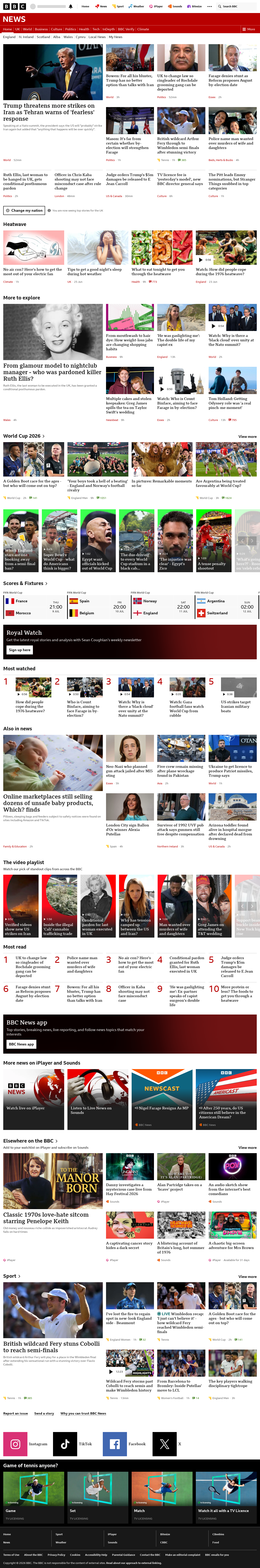 BBC News snapshot from Wednesday, 8 July 2026 at 20:00