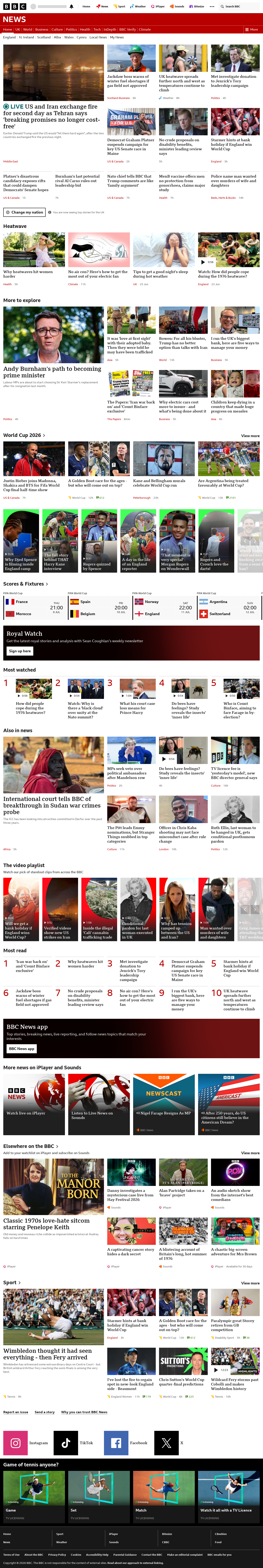 BBC News snapshot from Thursday, 9 July 2026 at 06:00