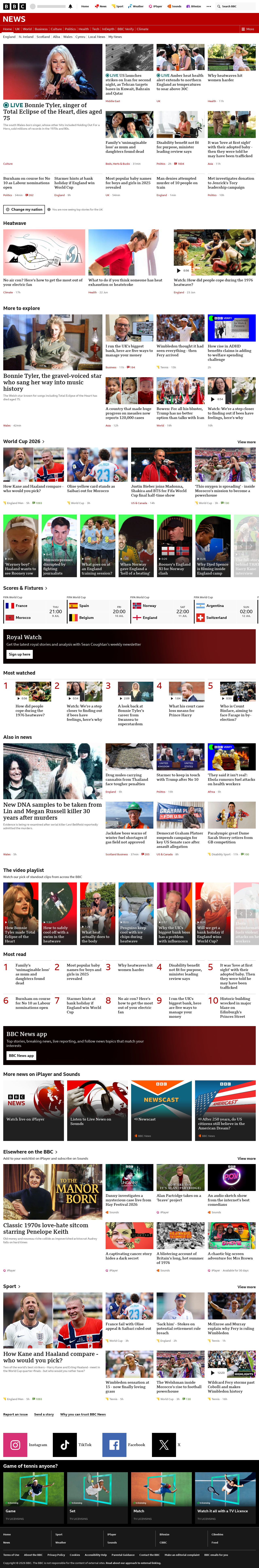 BBC News snapshot from Thursday, 9 July 2026 at 12:00