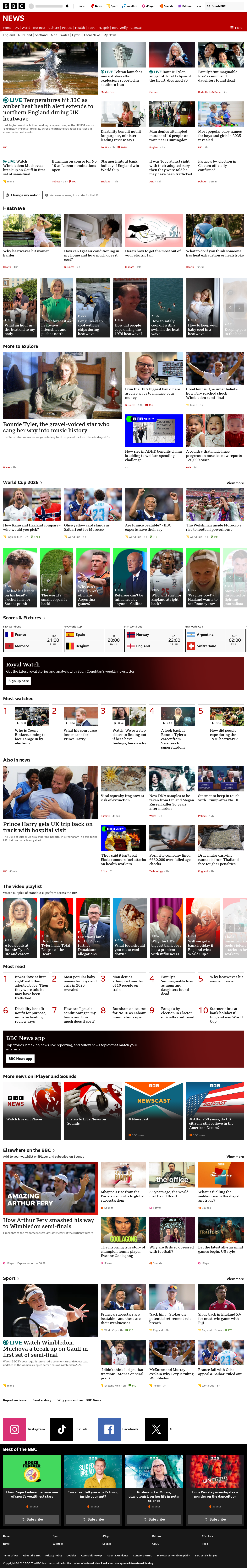 BBC News snapshot from Thursday, 9 July 2026 at 14:00
