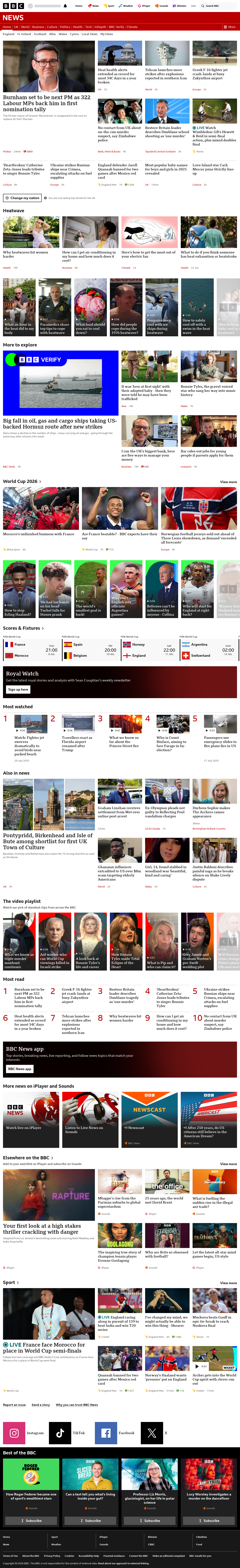 BBC News snapshot from Thursday, 9 July 2026 at 20:00