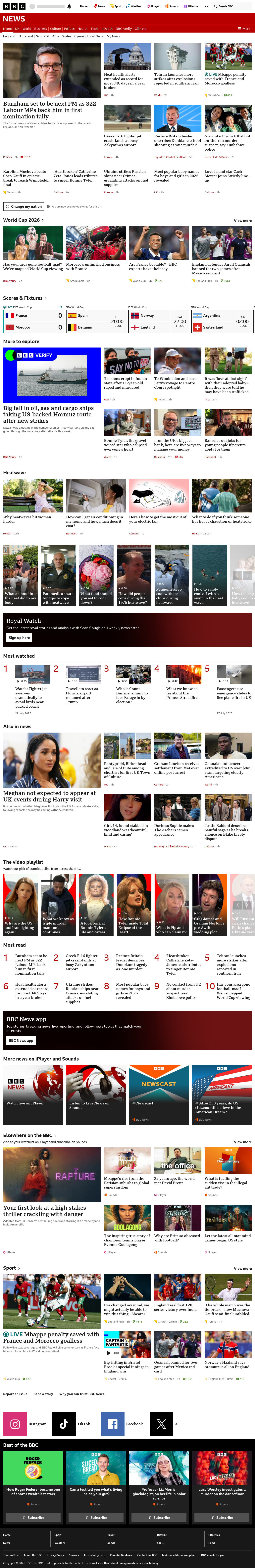 BBC News snapshot from Thursday, 9 July 2026 at 22:00