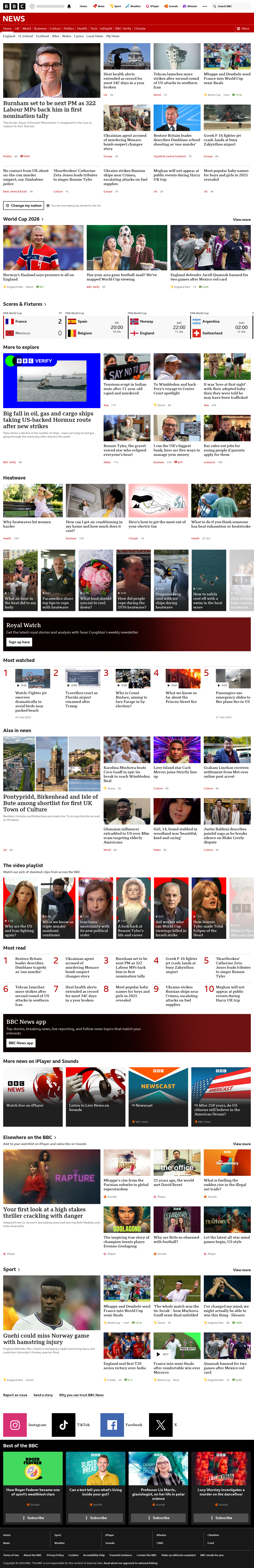 BBC News snapshot from Friday, 10 July 2026 at 00:00