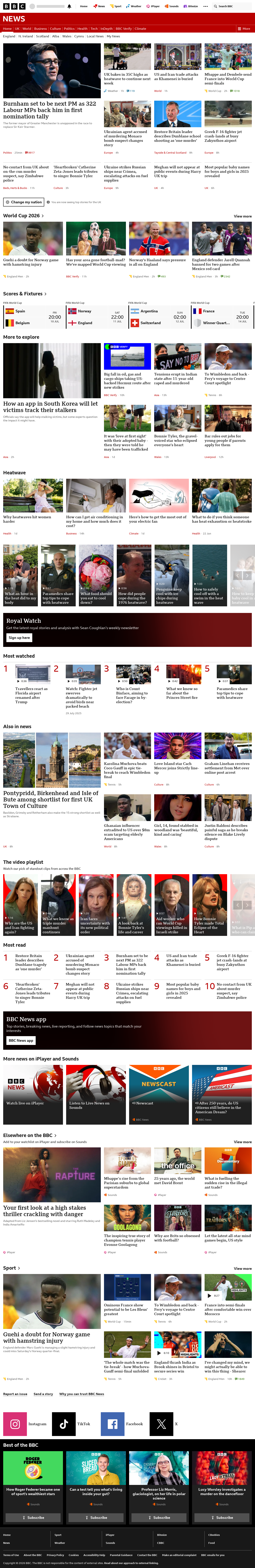 BBC News snapshot from Friday, 10 July 2026 at 02:00