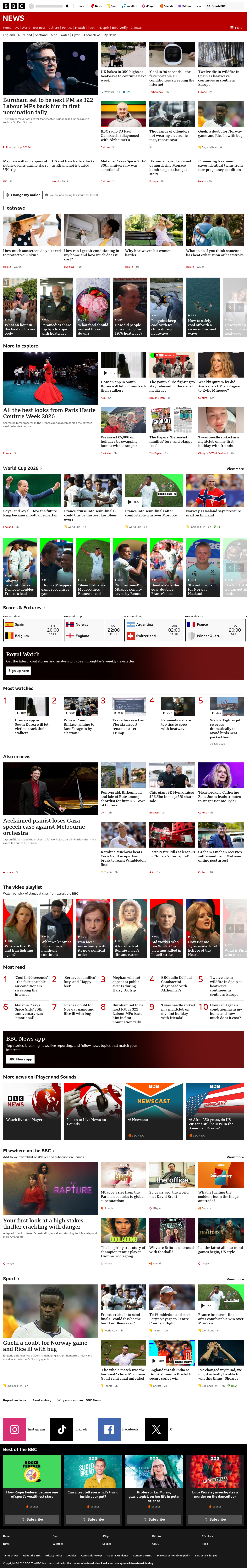 BBC News snapshot from Friday, 10 July 2026 at 06:00
