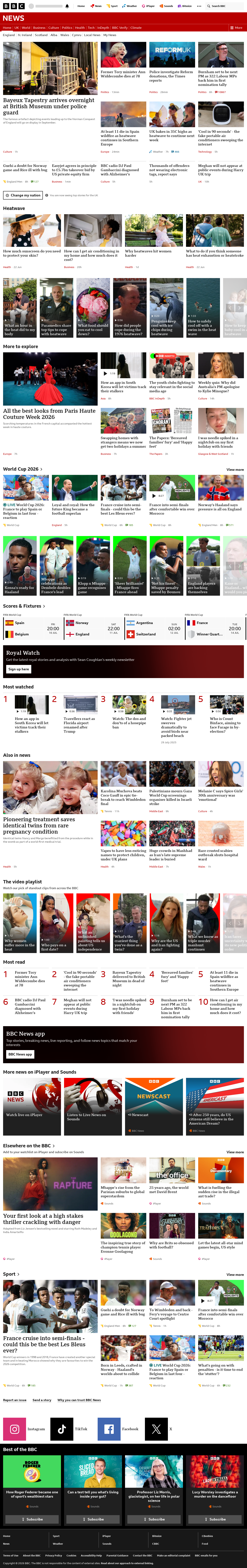 BBC News snapshot from Friday, 10 July 2026 at 08:00