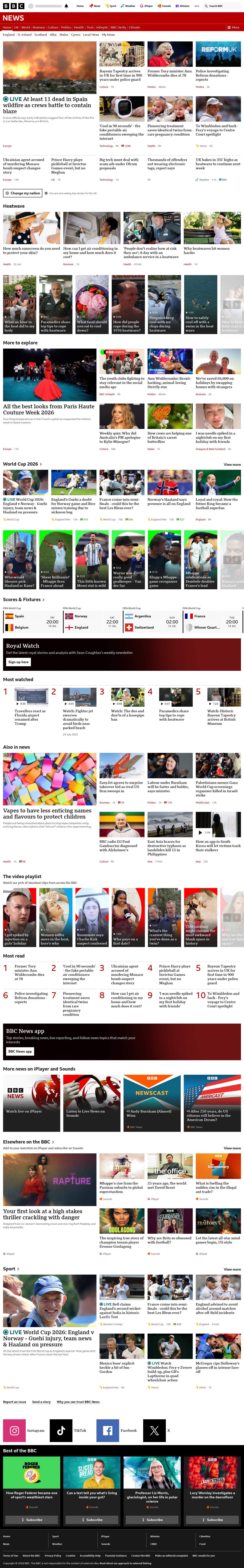 BBC News snapshot from Friday, 10 July 2026 at 12:00