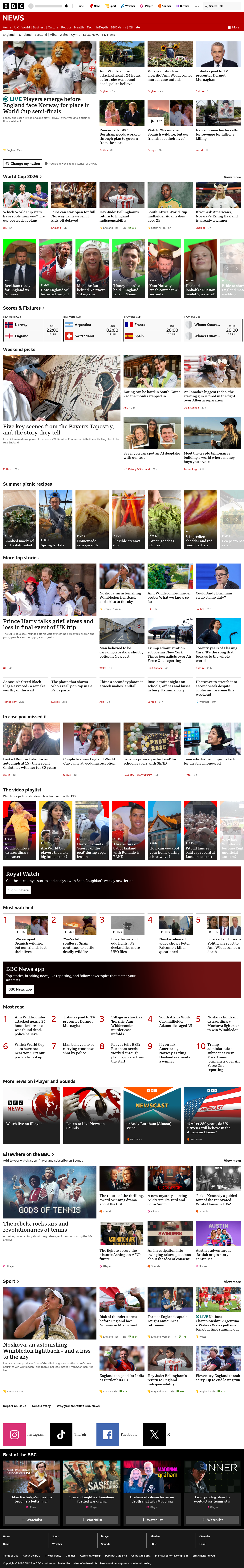 BBC News snapshot from Saturday, 11 July 2026 at 22:00