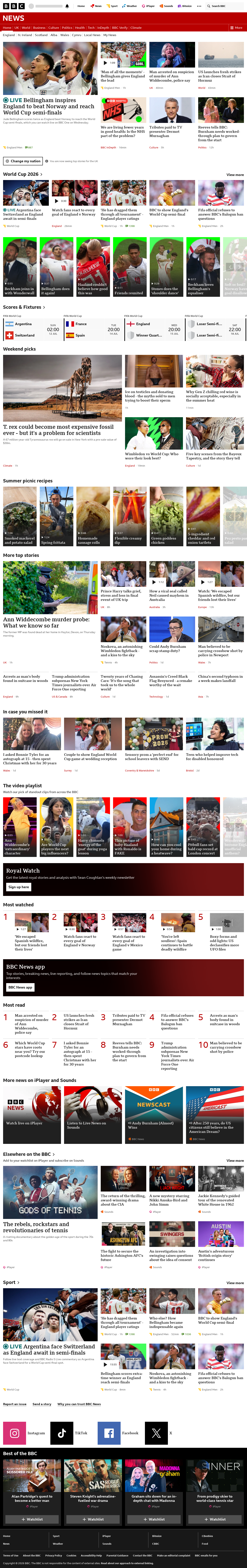 BBC News snapshot from Sunday, 12 July 2026 at 02:00