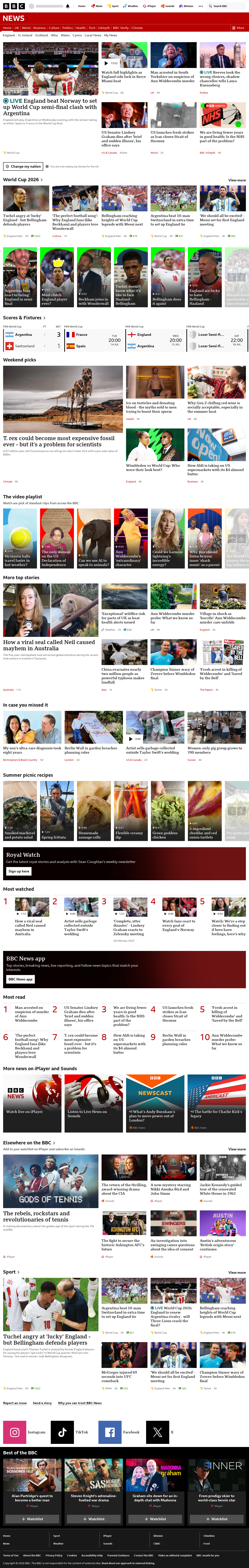 BBC News snapshot from Sunday, 12 July 2026 at 10:00