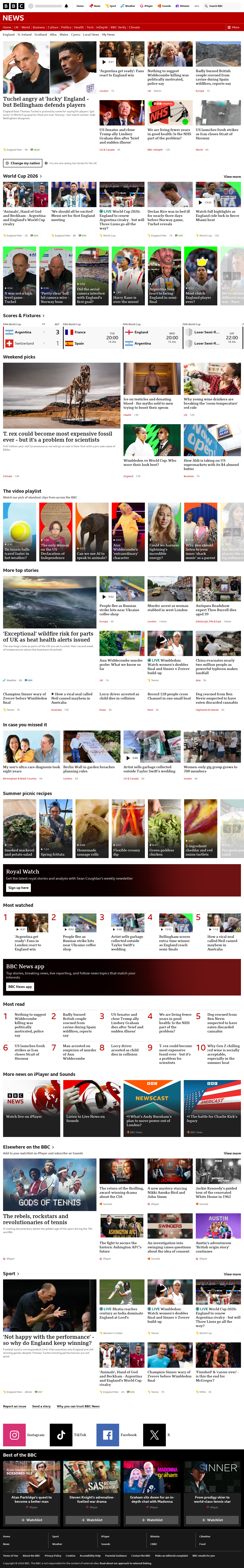 BBC News snapshot from Sunday, 12 July 2026 at 14:00