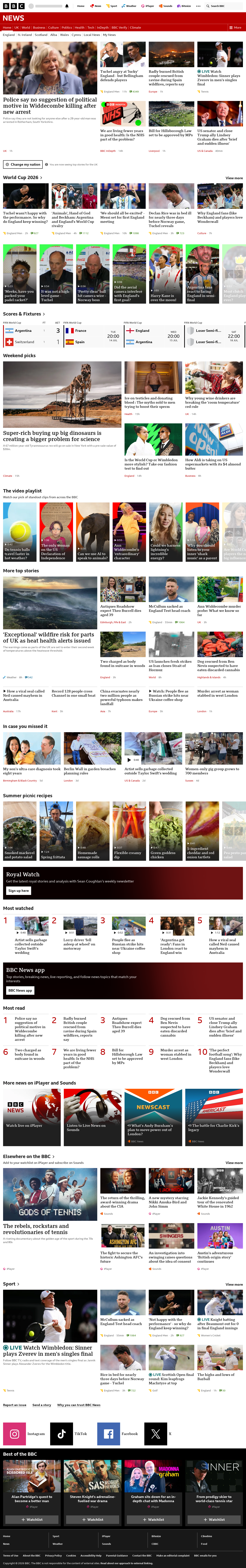 BBC News snapshot from Sunday, 12 July 2026 at 16:00