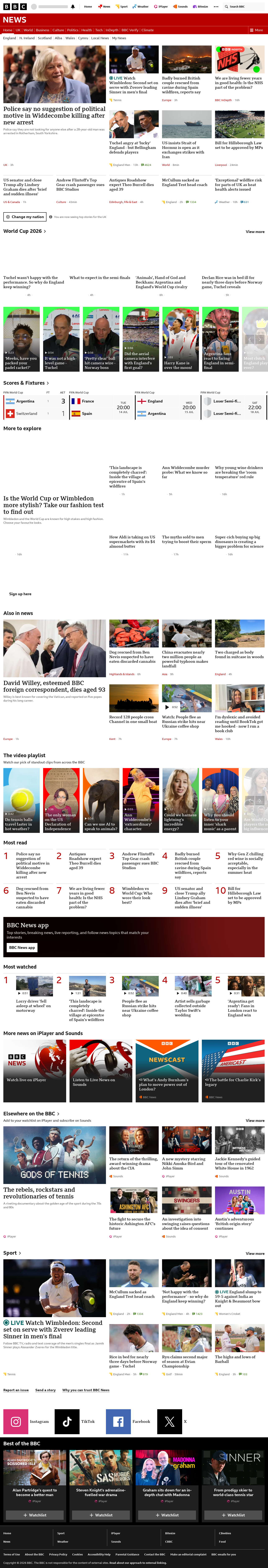 BBC News snapshot from Sunday, 12 July 2026 at 18:00