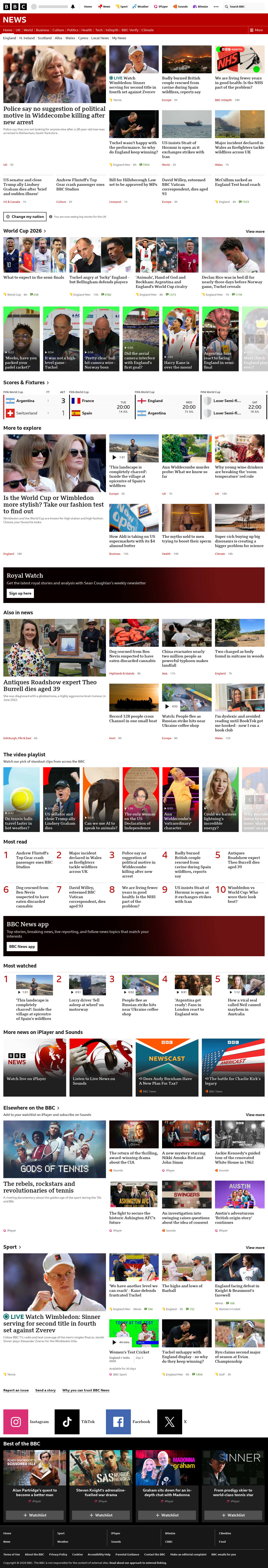 BBC News snapshot from Sunday, 12 July 2026 at 20:00