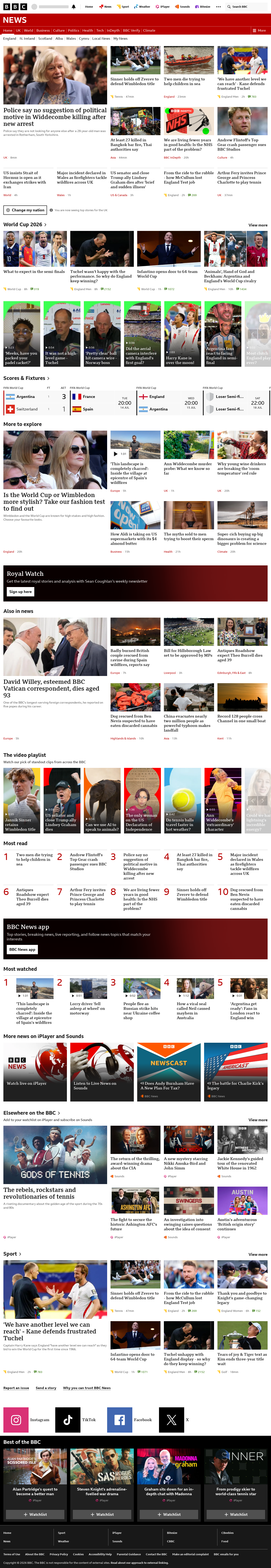 BBC News snapshot from Sunday, 12 July 2026 at 22:00
