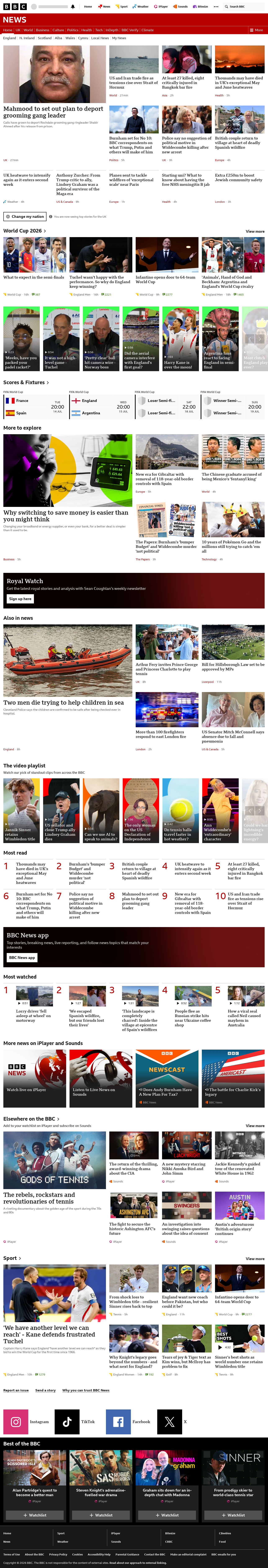BBC News snapshot from Monday, 13 July 2026 at 06:00