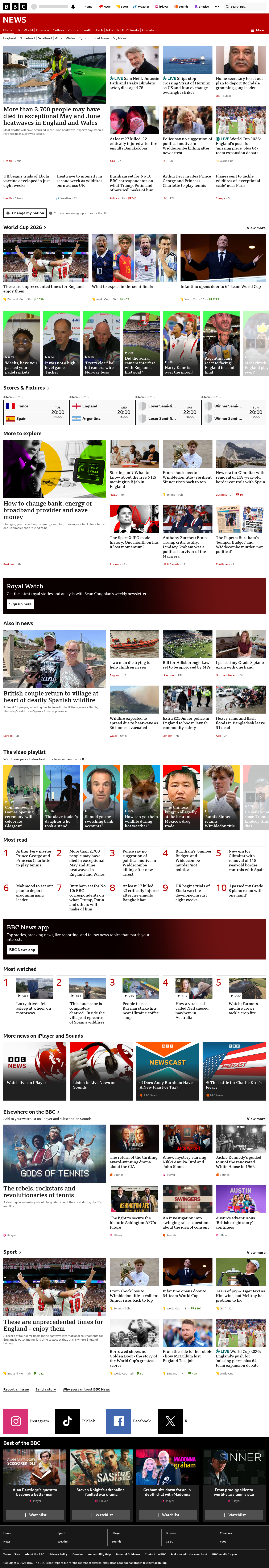 BBC News snapshot from Monday, 13 July 2026 at 10:00