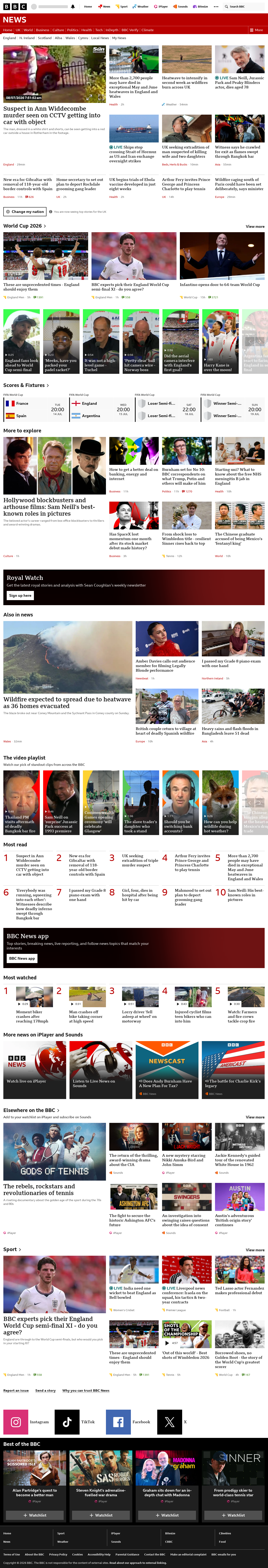 BBC News snapshot from Monday, 13 July 2026 at 12:00