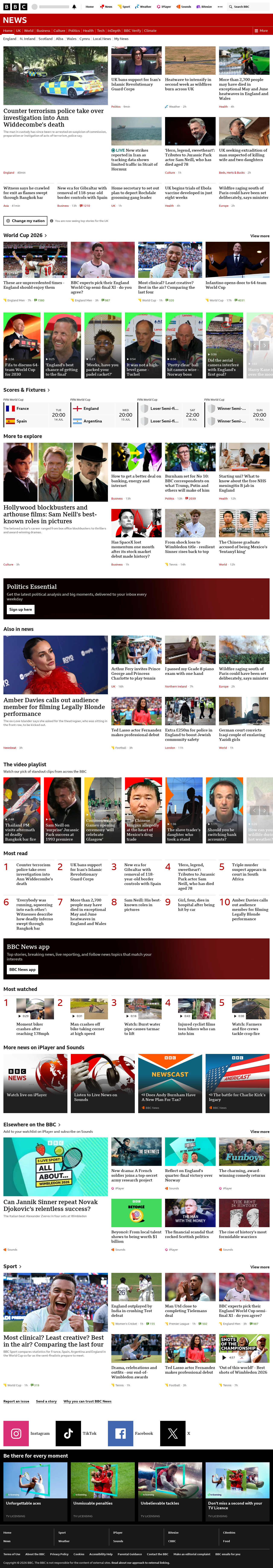 BBC News snapshot from Monday, 13 July 2026 at 14:00