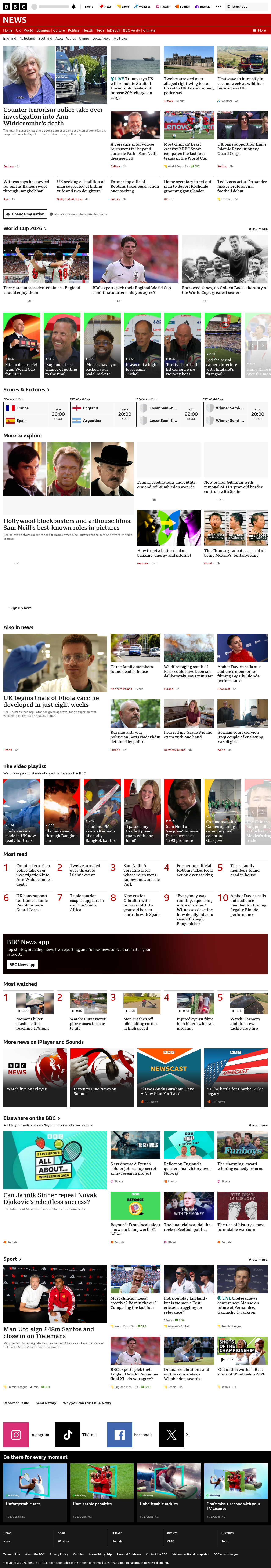 BBC News snapshot from Monday, 13 July 2026 at 16:00