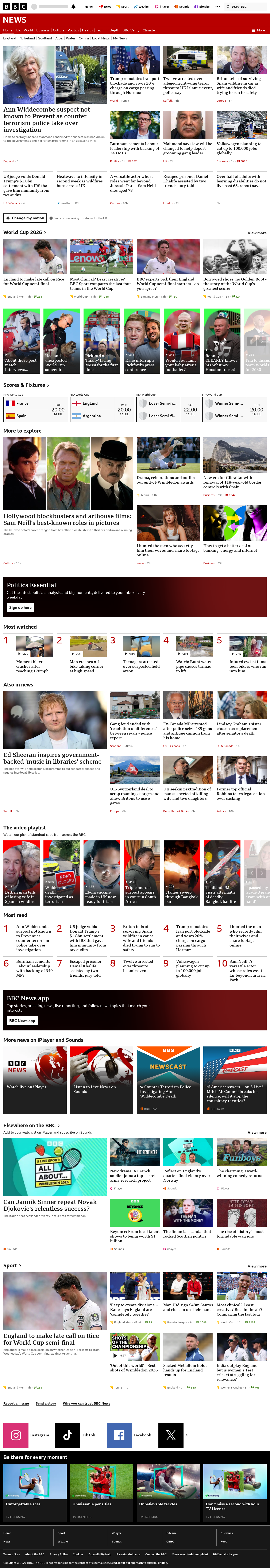 BBC News snapshot from Tuesday, 14 July 2026 at 00:00