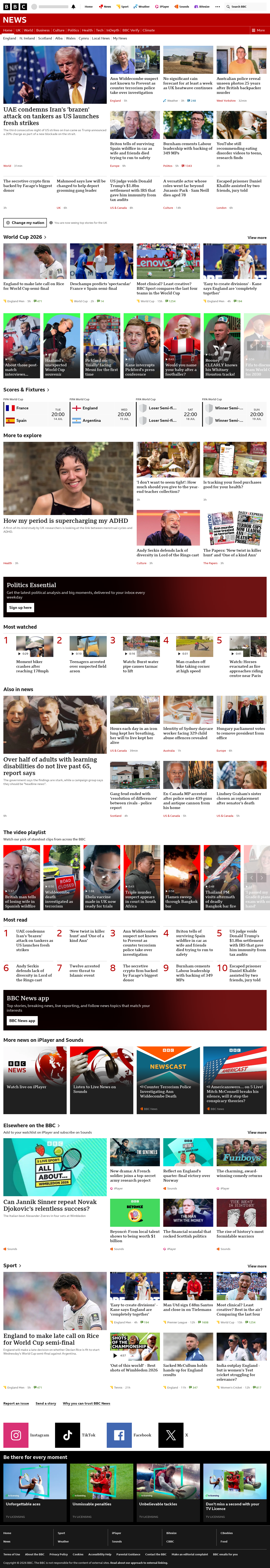 BBC News snapshot from Tuesday, 14 July 2026 at 04:00