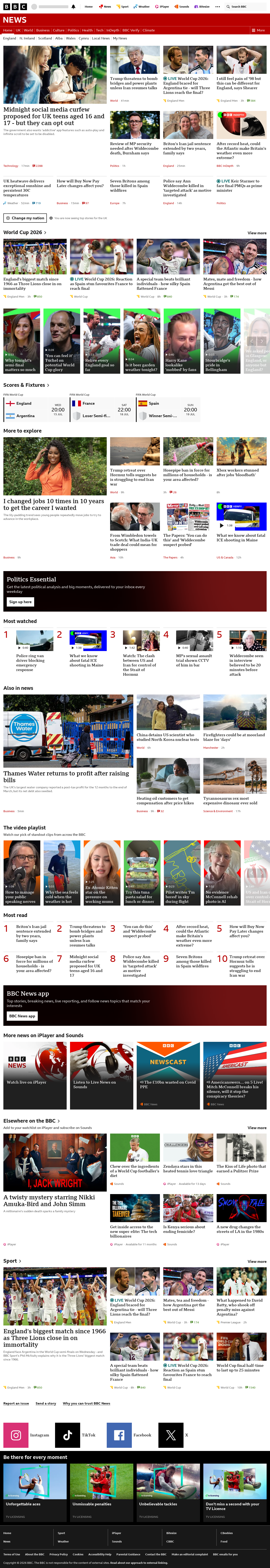 BBC News snapshot from Wednesday, 15 July 2026 at 10:00