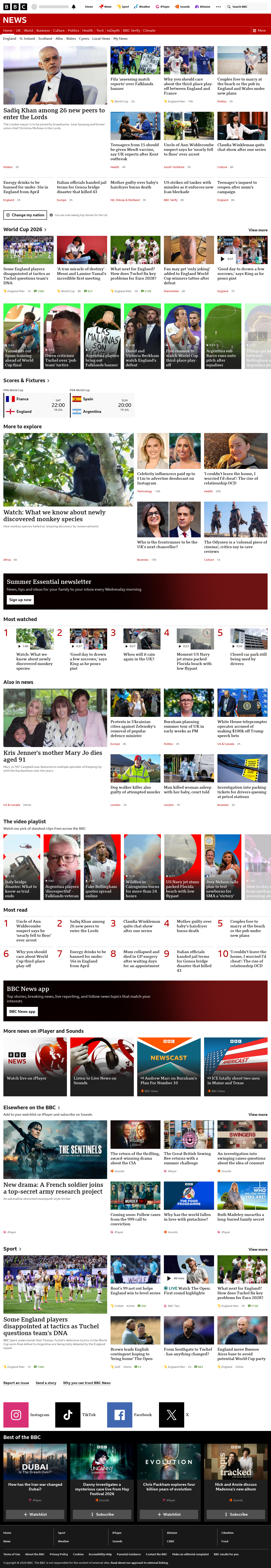 BBC News snapshot from Thursday, 16 July 2026 at 22:00