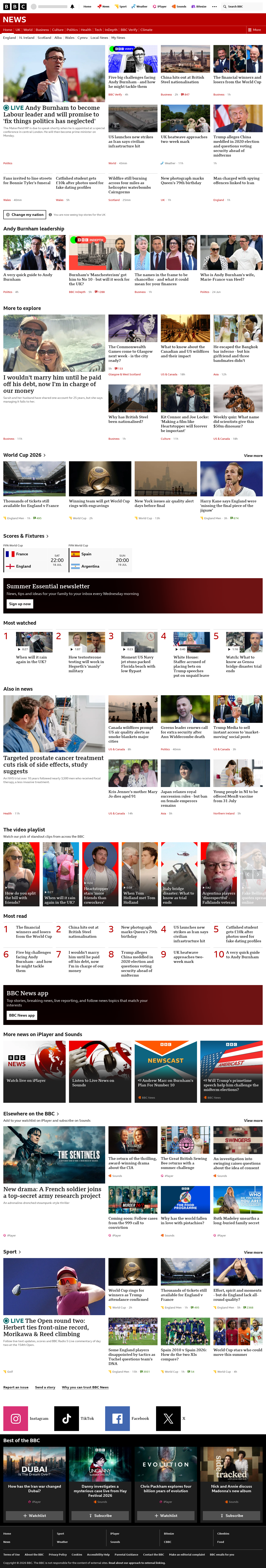 BBC News snapshot from Friday, 17 July 2026 at 12:00