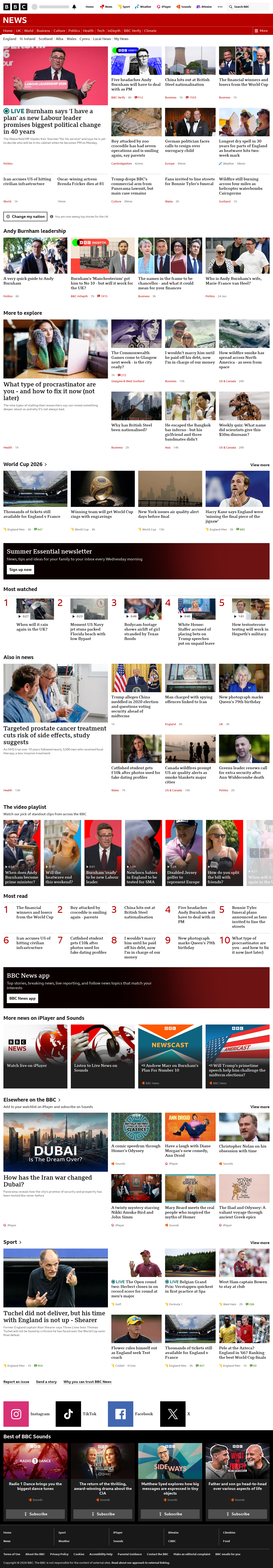 BBC News snapshot from Friday, 17 July 2026 at 14:00