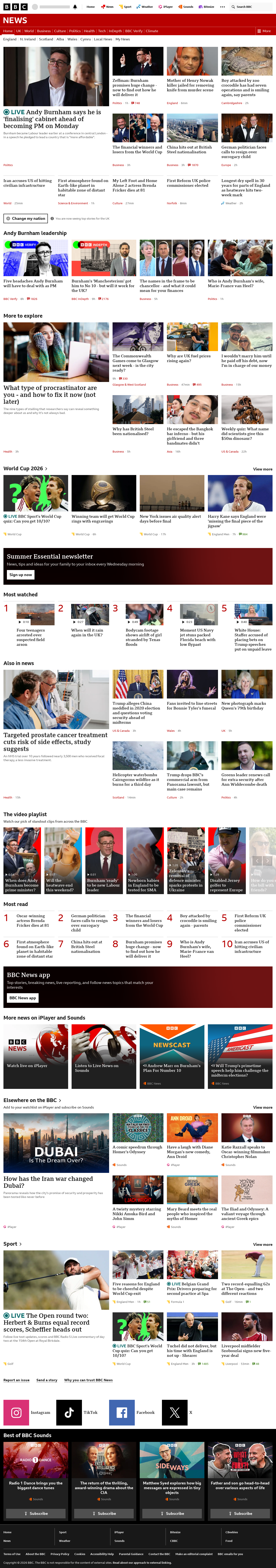 BBC News snapshot from Friday, 17 July 2026 at 16:00