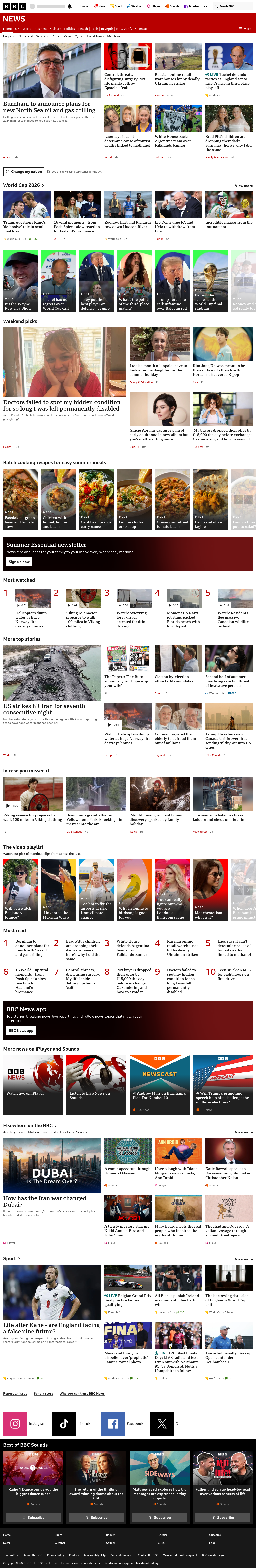 BBC News snapshot from Saturday, 18 July 2026 at 12:00