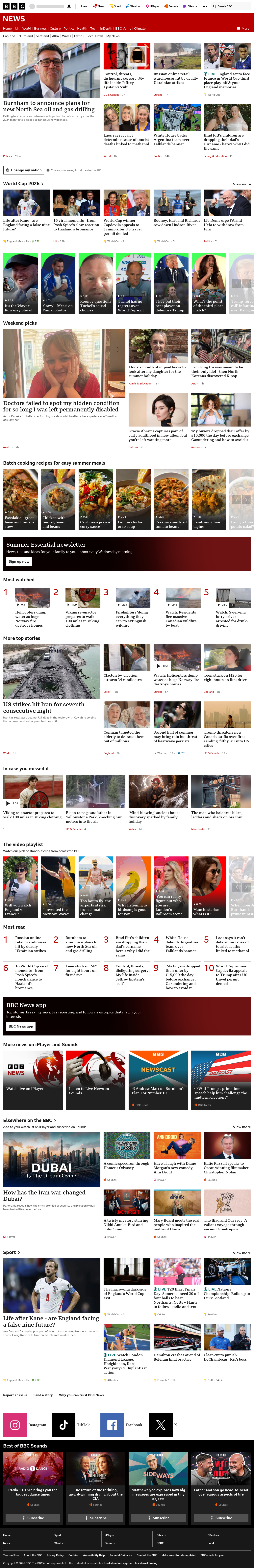 BBC News snapshot from Saturday, 18 July 2026 at 14:00