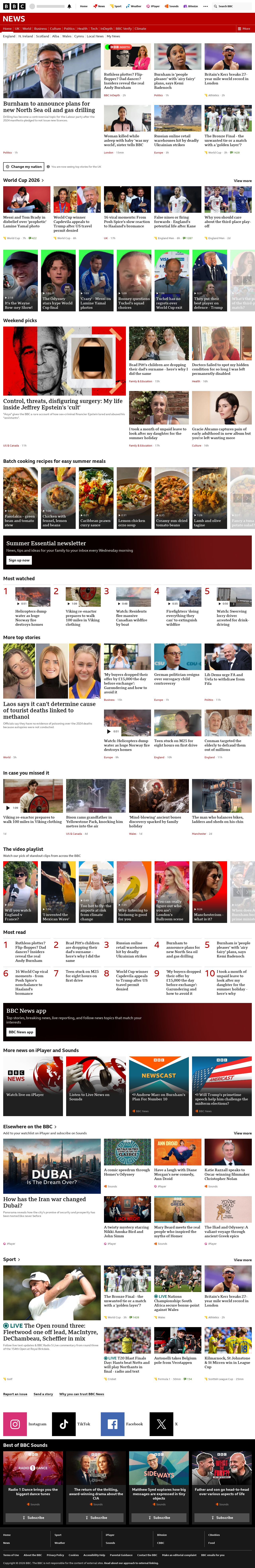 BBC News snapshot from Saturday, 18 July 2026 at 18:00