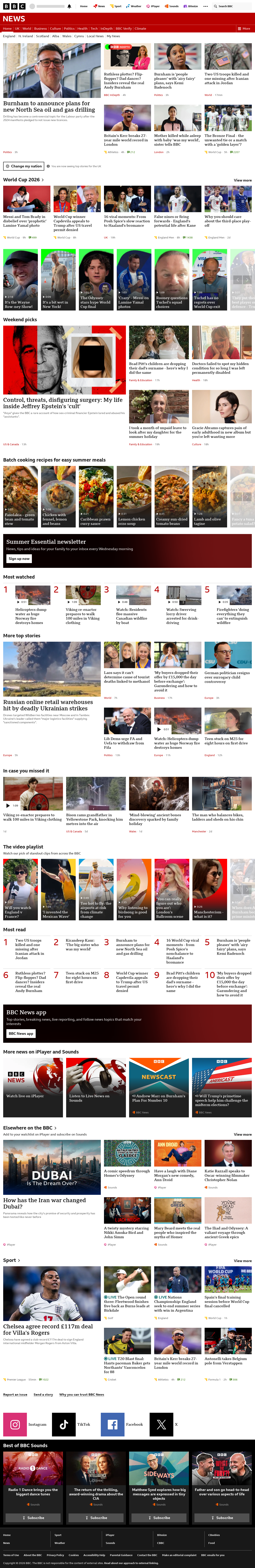 BBC News snapshot from Saturday, 18 July 2026 at 20:00