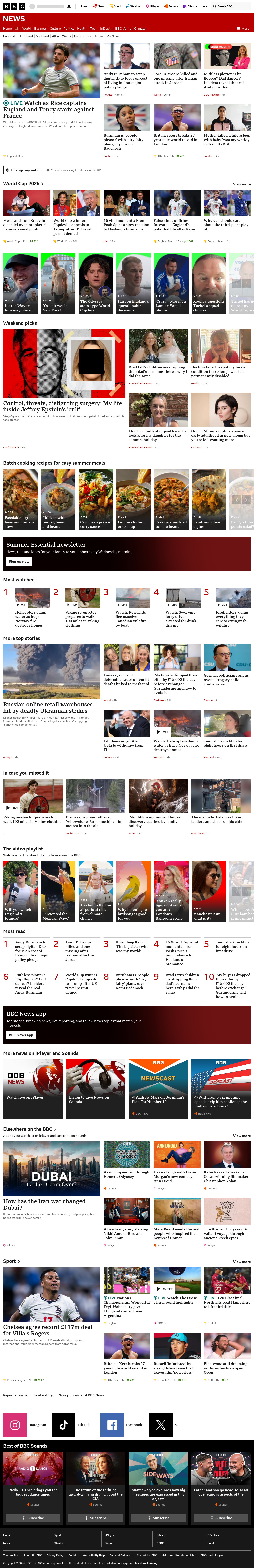 BBC News snapshot from Saturday, 18 July 2026 at 22:00