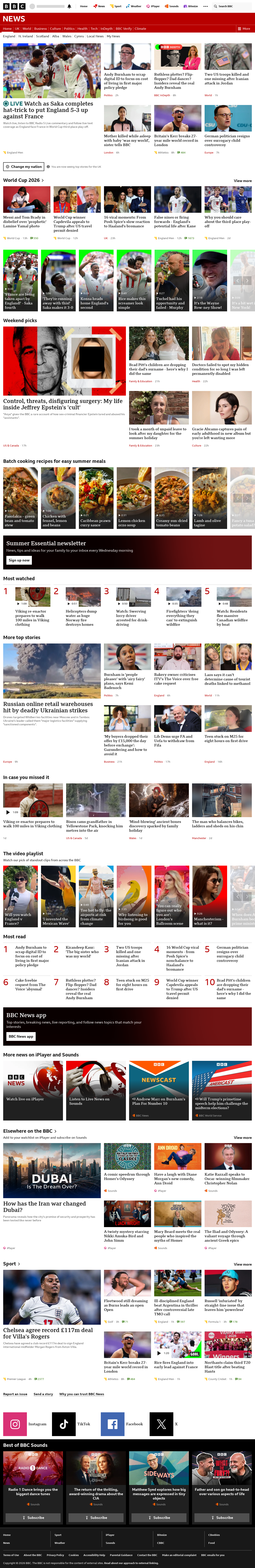 BBC News snapshot from Sunday, 19 July 2026 at 00:00