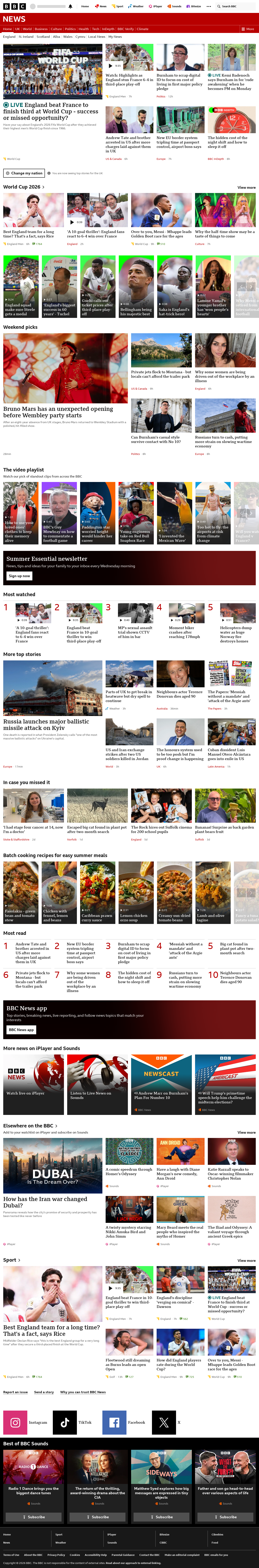 BBC News snapshot from Sunday, 19 July 2026 at 10:00