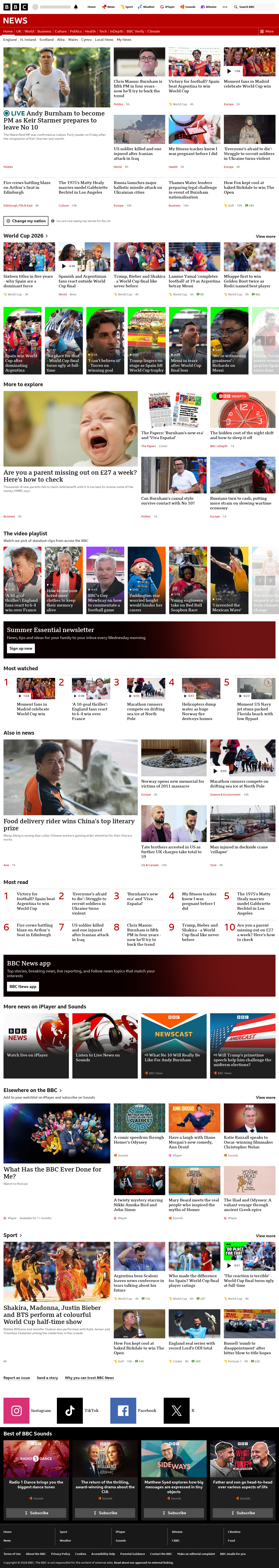 BBC News snapshot from Monday, 20 July 2026 at 06:00