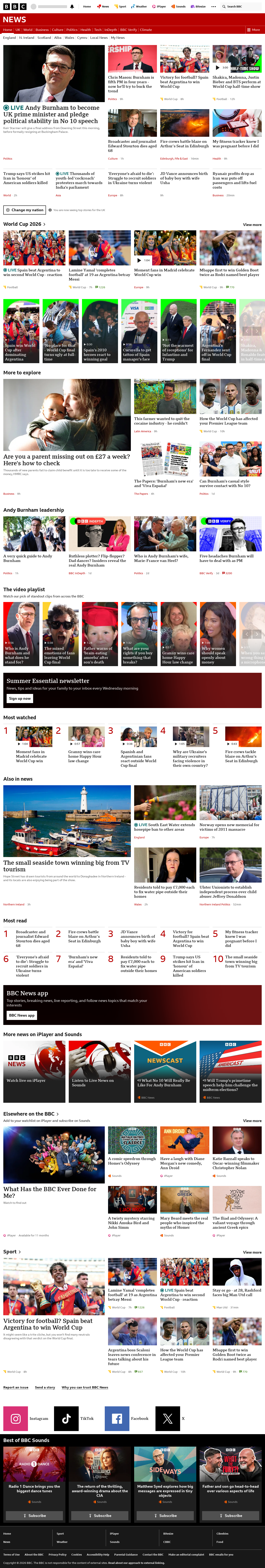 BBC News snapshot from Monday, 20 July 2026 at 10:00
